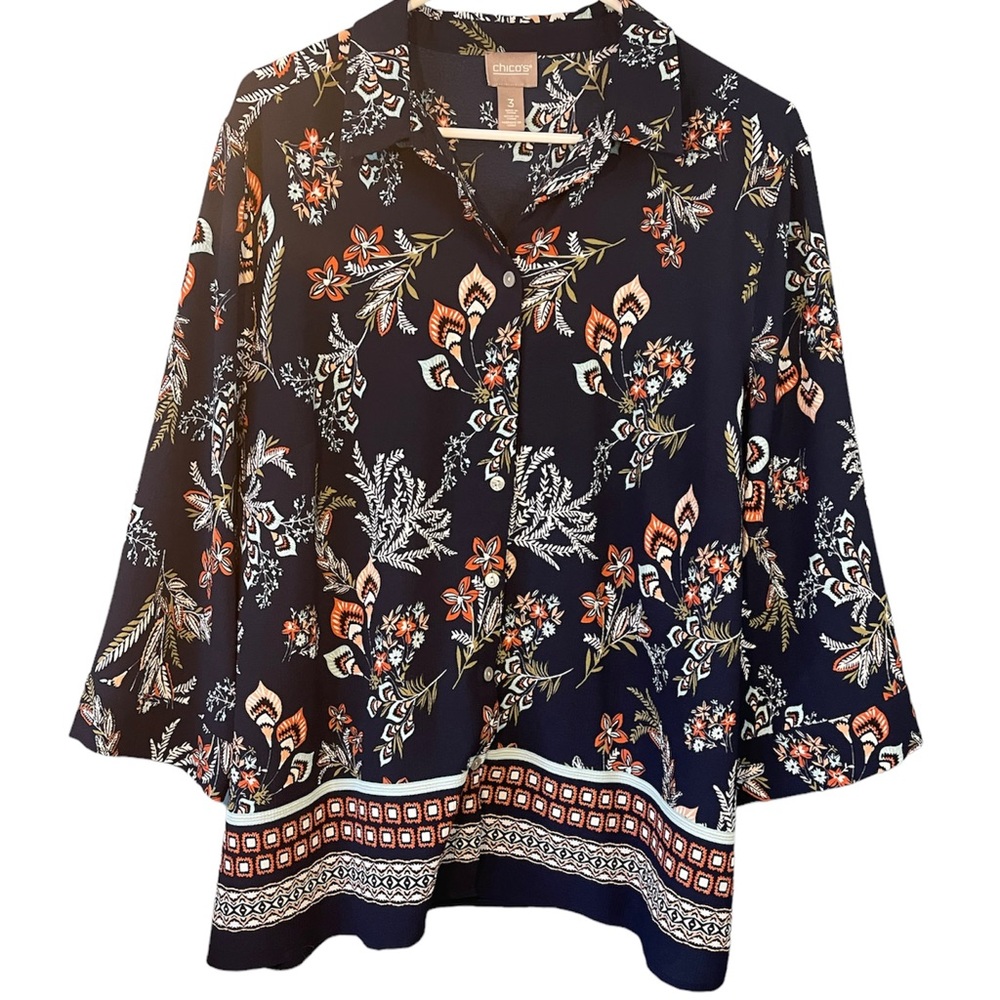 Chico's Navy Floral Button Down Shirt